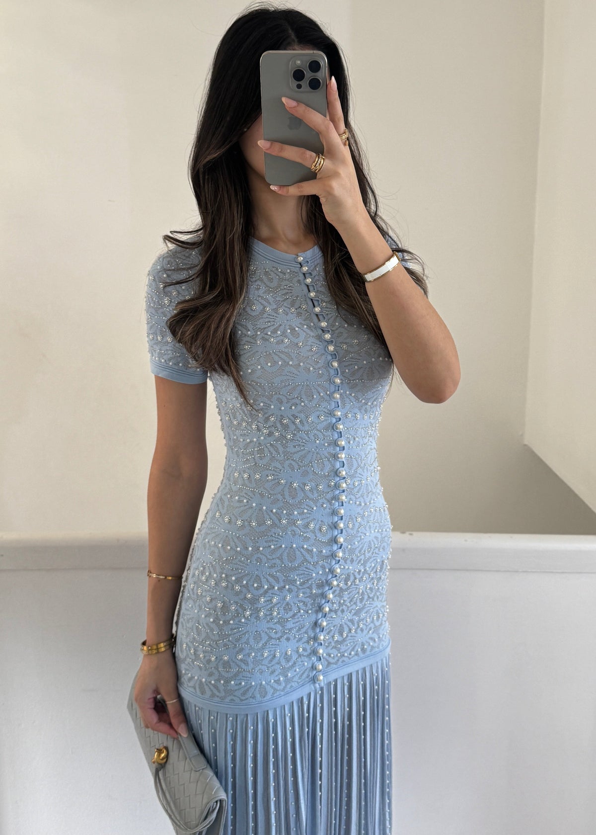 Elara Perlenkleid – Hellblau