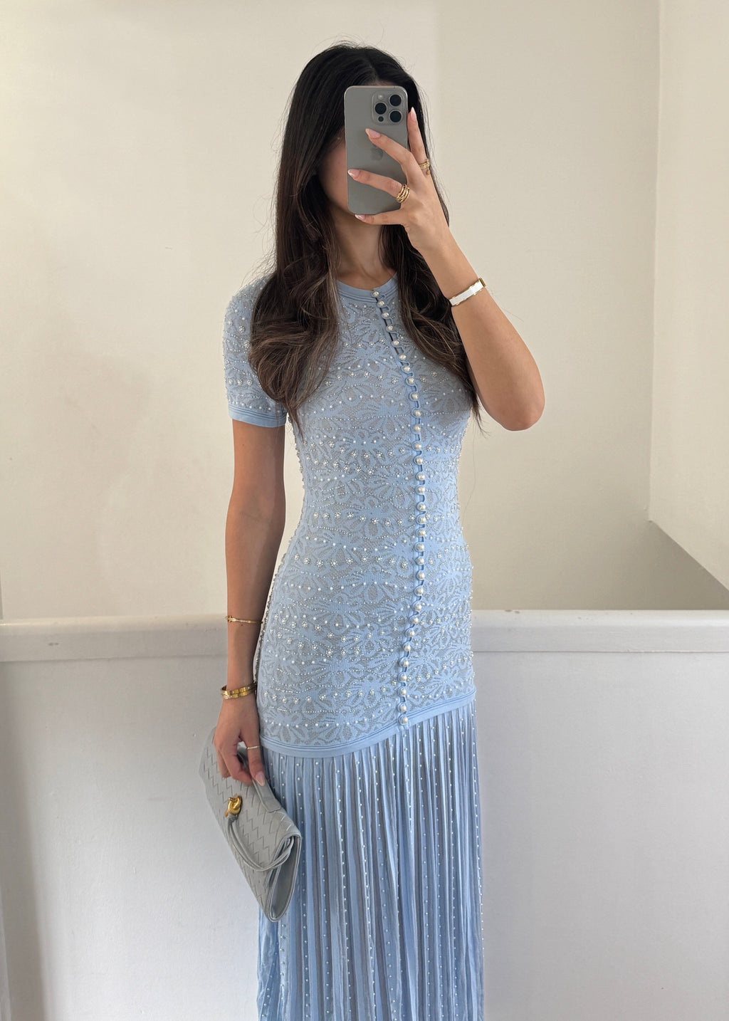 Elara Perlenkleid – Hellblau