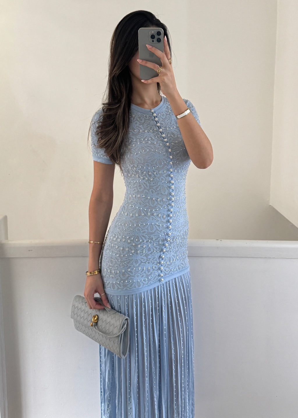 Elara Perlenkleid – Hellblau