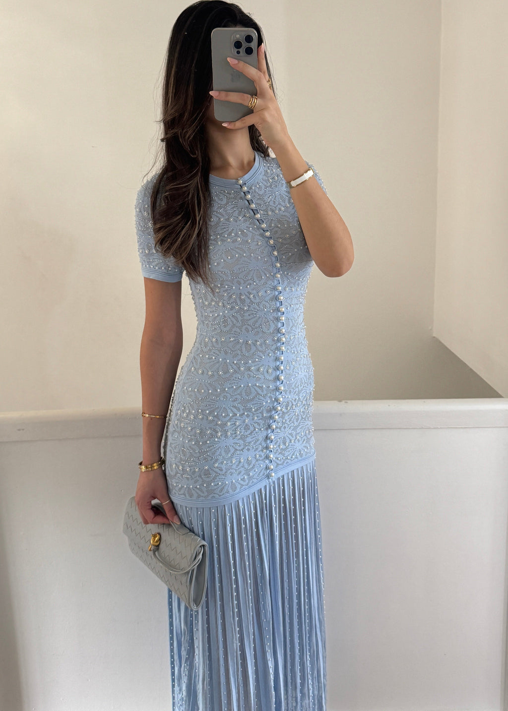 Elara Perlenkleid – Hellblau